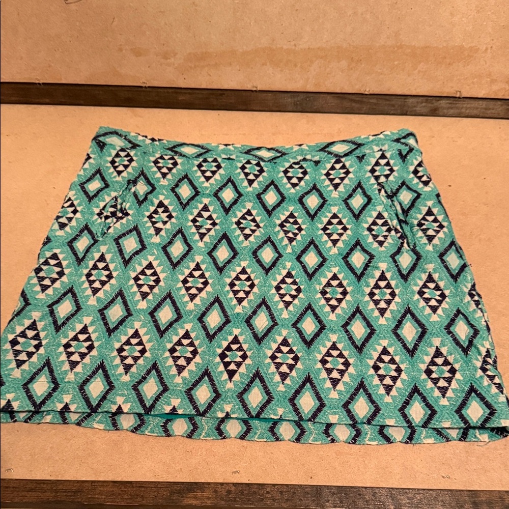 Geometric Patterned Turquoise and Black Skirt